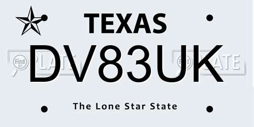 DV83UK Texas License Plate