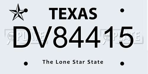 DV84415 Texas License Plate