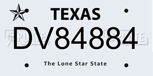 DV84884 Texas License Plate