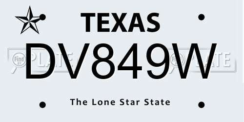 DV849W Texas License Plate
