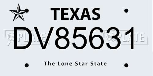 DV85631 Texas License Plate