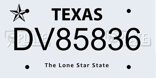 DV85836 Texas License Plate