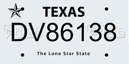 DV86138 Texas License Plate