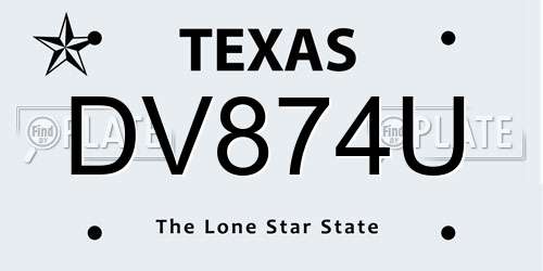 DV874U Texas License Plate