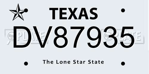 DV87935 Texas License Plate