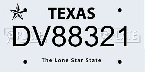DV88321 Texas License Plate
