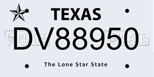 DV88950 Texas License Plate