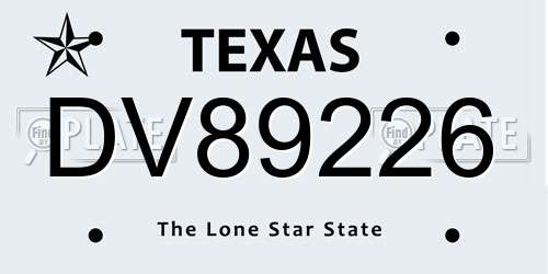 DV89226 Texas License Plate