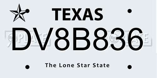 DV8B836 Texas License Plate