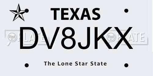 DV8JKX Texas License Plate