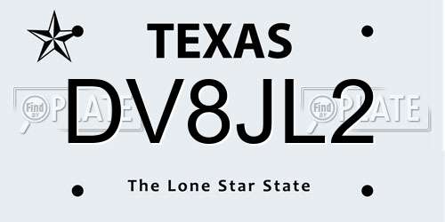 DV8JL2 Texas License Plate