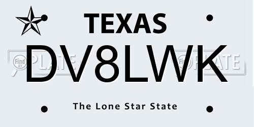 DV8LWK Texas License Plate