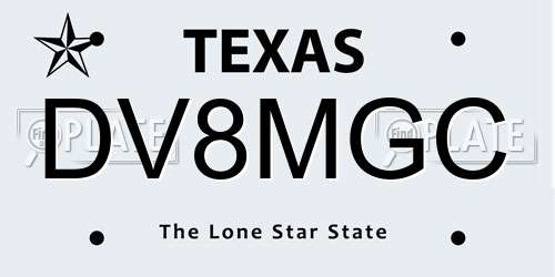 DV8MGC Texas License Plate