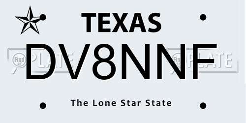 DV8NNF Texas License Plate