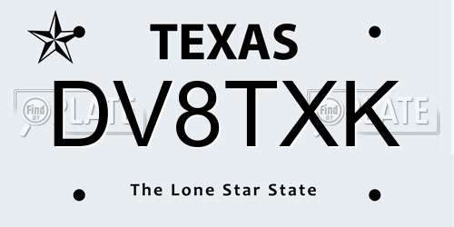 DV8TXK Texas License Plate