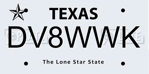 DV8WWK Texas License Plate