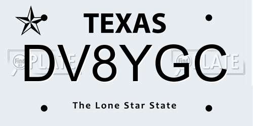 DV8YGC Texas License Plate