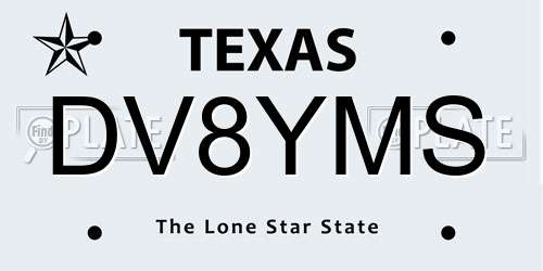 DV8YMS Texas License Plate
