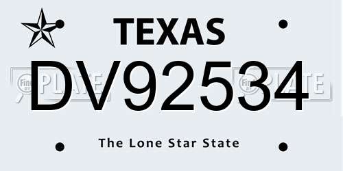 DV92534 Texas License Plate
