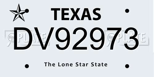DV92973 Texas License Plate