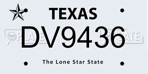 DV9436 Texas License Plate