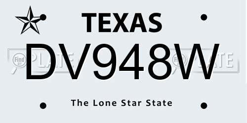DV948W Texas License Plate