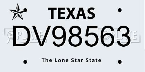 DV98563 Texas License Plate