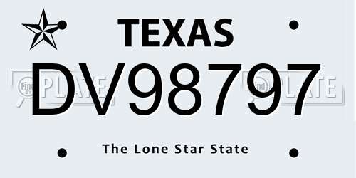 DV98797 Texas License Plate
