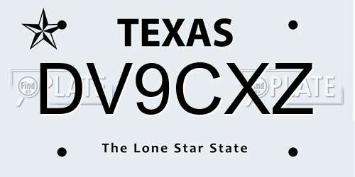 DV9CXZ Texas License Plate