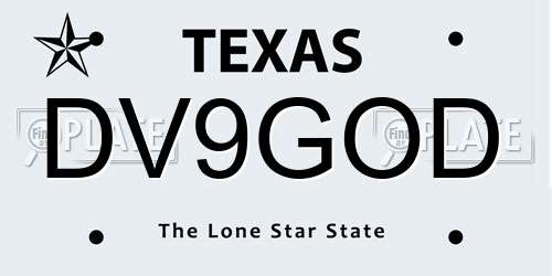 DV9GOD Texas License Plate