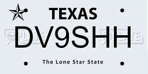 DV9SHH Texas License Plate