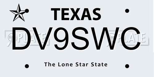 DV9SWC Texas License Plate