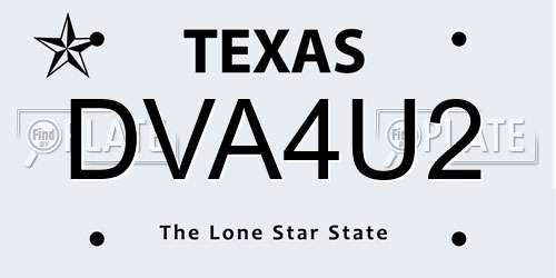 DVA4U2 Texas License Plate