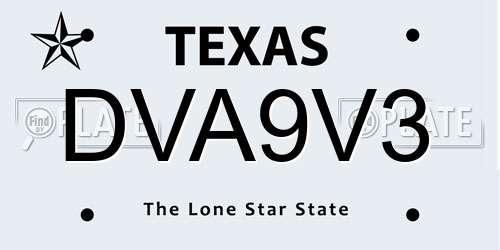 DVA9V3 Texas License Plate