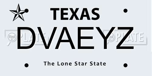 DVAEYZ Texas License Plate