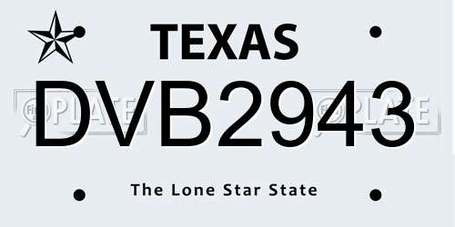DVB2943 Texas License Plate