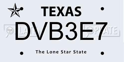 DVB3E7 Texas License Plate