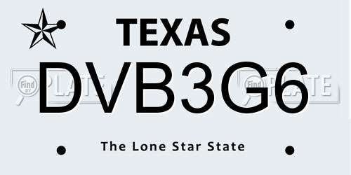 DVB3G6 Texas License Plate