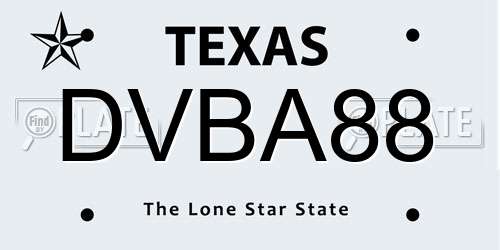 DVBA88 Texas License Plate