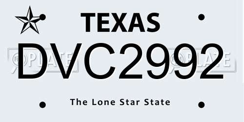 DVC2992 Texas License Plate