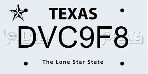 DVC9F8 Texas License Plate