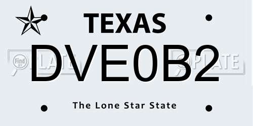 DVE0B2 Texas License Plate