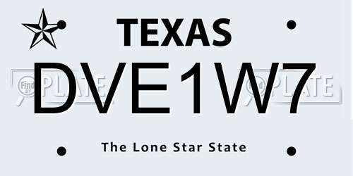 DVE1W7 Texas License Plate