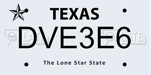 DVE3E6 Texas License Plate