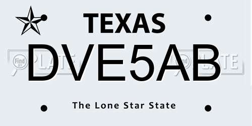 DVE5AB Texas License Plate
