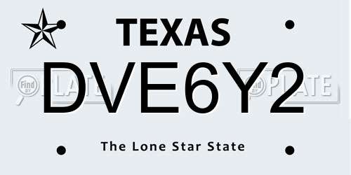 DVE6Y2 Texas License Plate