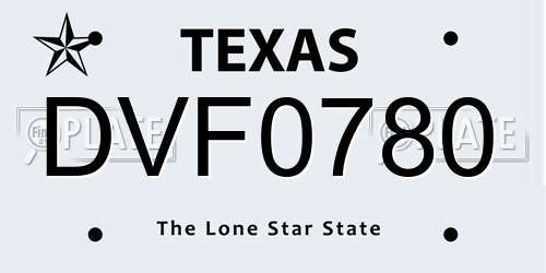 DVF0780 Texas License Plate