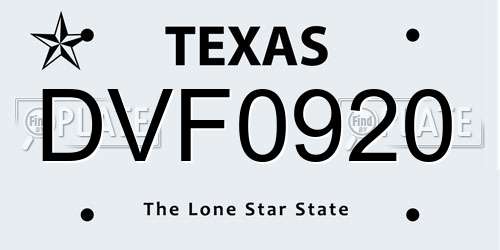 DVF0920 Texas License Plate