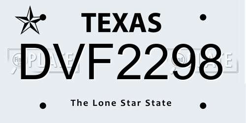 DVF2298 Texas License Plate