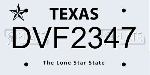 DVF2347 Texas License Plate